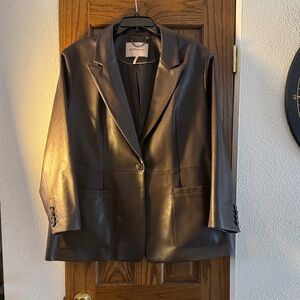 Brown FAUX Leather Blazer